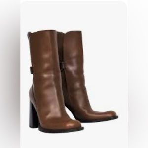 PRADA Calf High Leather Platform Boot in Luxe Brown, Rare. Sz 8.5, Price Firm!